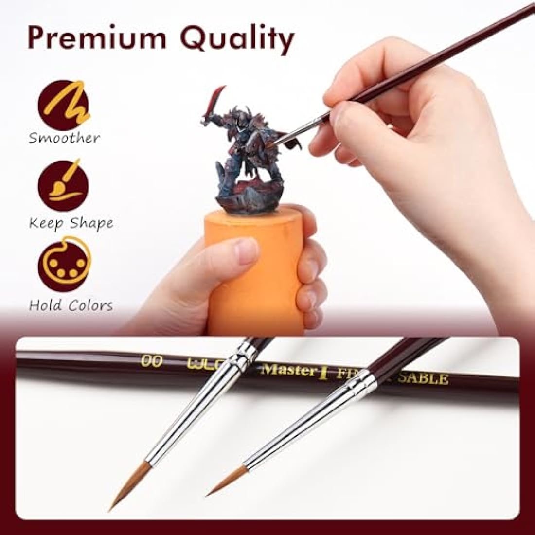 Kolinsky Sable Fine Detail Paint Brushes - 3pcs Detail Paint Brushes for Acrylic Watercor, Small Miniature Paint Brush Set Use for Warhammer,Mini Paints,Paint by Number,Figurine (00 0 1)