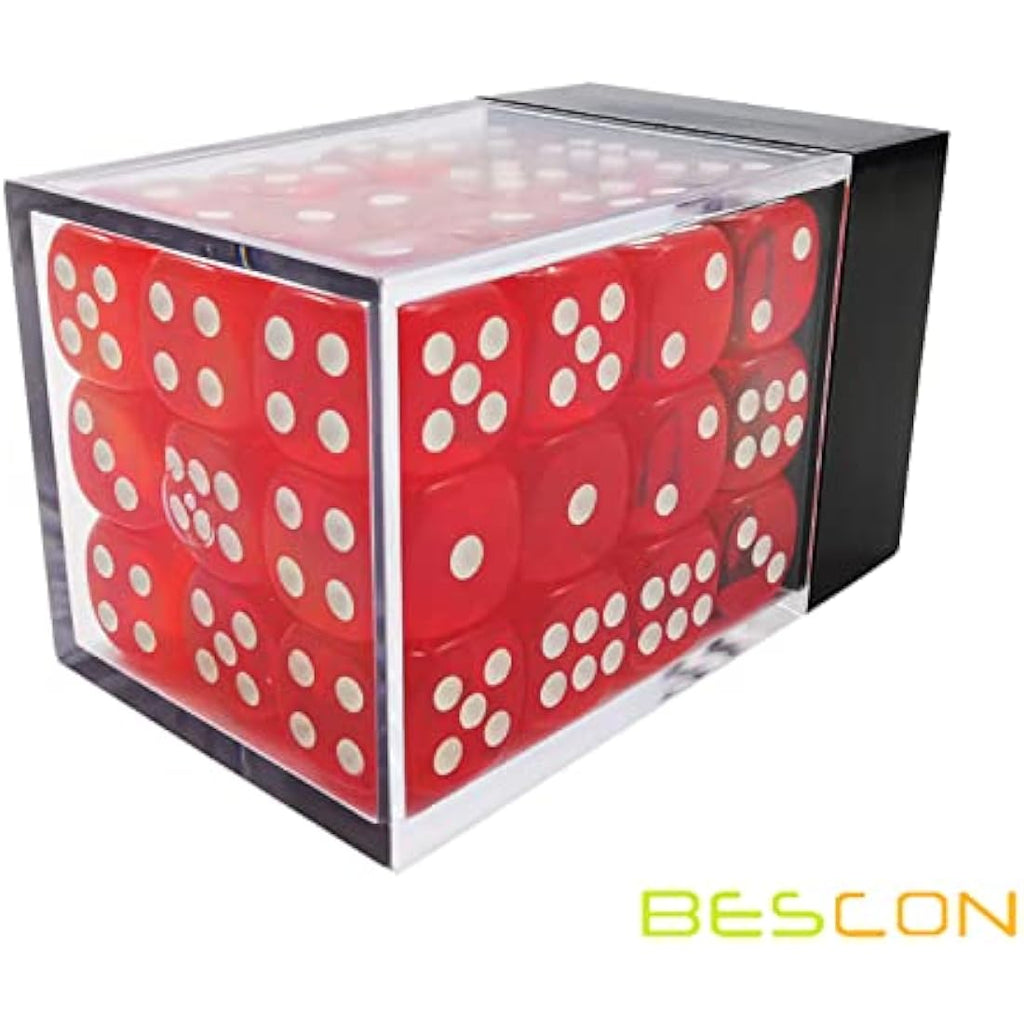 Bescon 12mm 6 Sided Dice 36 in Brick Box, 12mm Six Sided Die (36) Block of Dice, Translucent Red with White Pips
