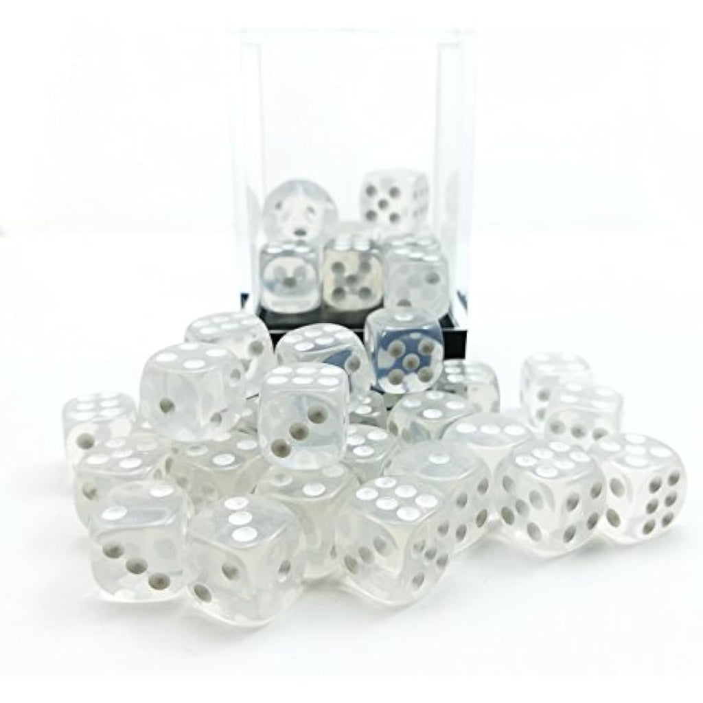 Bescon 12mm 6 Sided Dice 36 in Brick Box, 12mm Six Sided Die (36) Block of Dice, Translucent White With Pips
