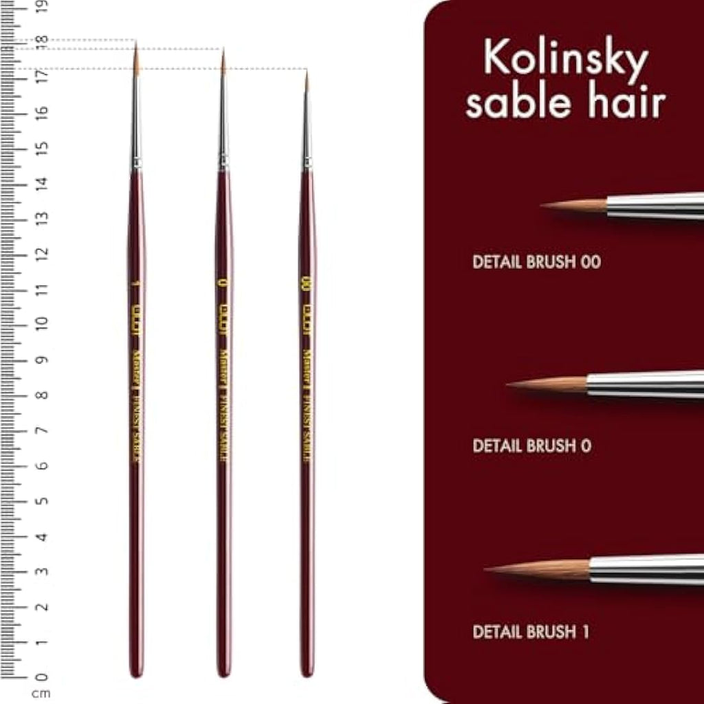 Kolinsky Sable Fine Detail Paint Brushes - 3pcs Detail Paint Brushes for Acrylic Watercor, Small Miniature Paint Brush Set Use for Warhammer,Mini Paints,Paint by Number,Figurine (00 0 1)