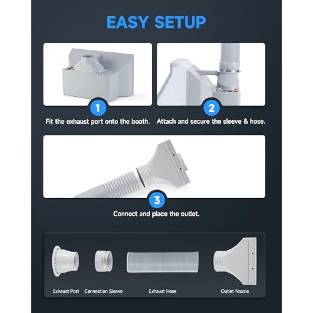 CO-Z Portable Airbrush Spray Booth with LED Lights, Folding Painting Booth with 19cm Turntable, Air Brush Booth with 9m³/min Fans 1.7m Vent for Model and Craft Painting T Shirt & Cake Decoration