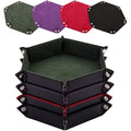 SIQUK 4 Pieces Dice Tray Hexagon Dice Rolling Tray Folding PU Leather Velvet Dice Tray for RPG DND and Other Dice Game (Dark Green, Violet, Red, Black)