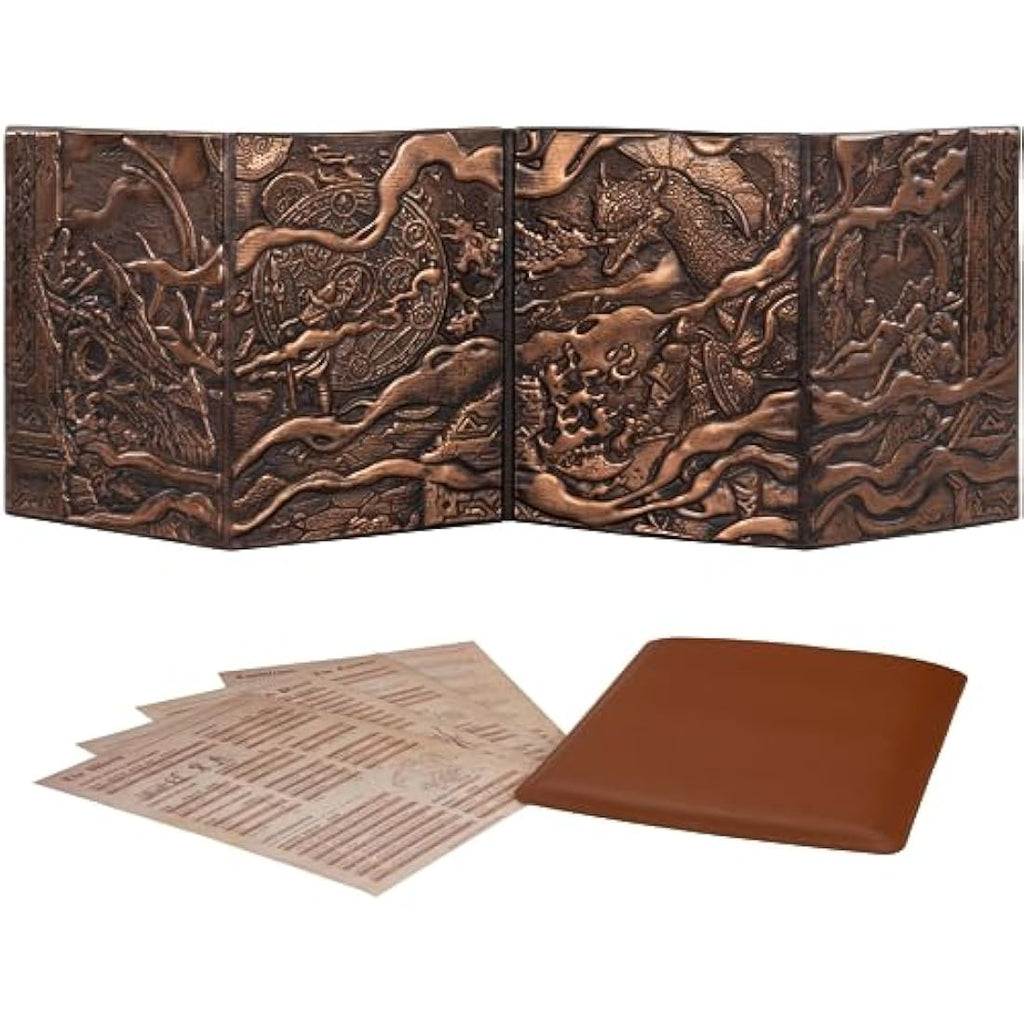DND DM Screen 5e - D&D Dungeon Master Screen 3D Faux Leather with Customizable Inserts - Dungeons and Dragons GM / Game Master Accessories Gift Man or Woman. Hide Your Dice Rolls, Maps & Books.