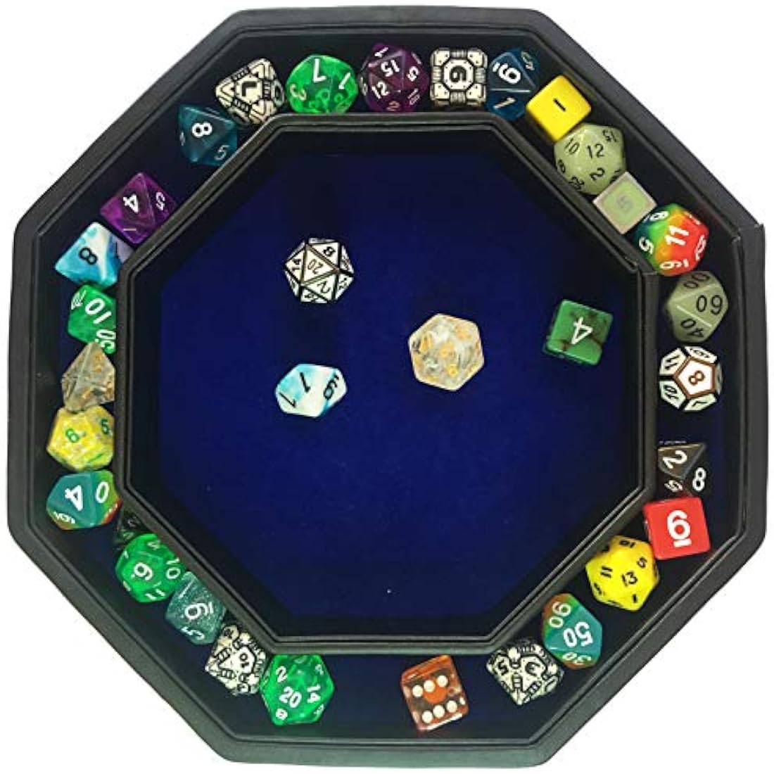 Fantasydice- Fire Dragon - Dice Tray - 20CM Octagon with Lid and Dice Staging Area- Holds 5 Sets of Dice(7 / Standard) For All Tabletop RPGs Like D&D, Call of Cthulhu, Shadowrun. (BLUE)