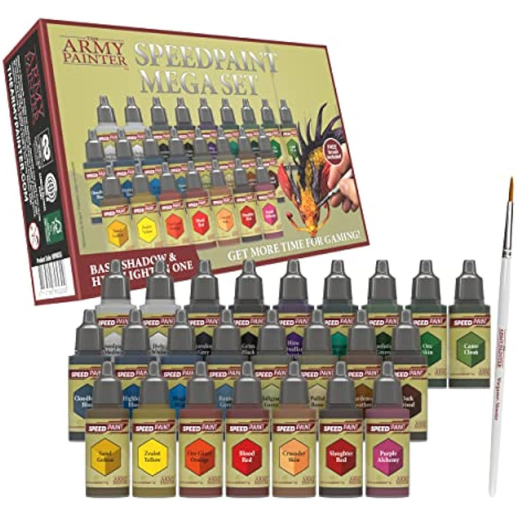 The Army Painter Speedpaint Mega Set, 24 Dropper Bottles of Non Toxic 18ml Acrylic Paints with Mixing Balls including 1 Monster Paint Brush, Speed Paint Set for Miniature Model Painting