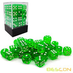 Bescon 12mm 6 Sided Dice 36 in Brick Box, 12mm Six Sided Die (36) Block of Dice, Translucent Green with White Pips