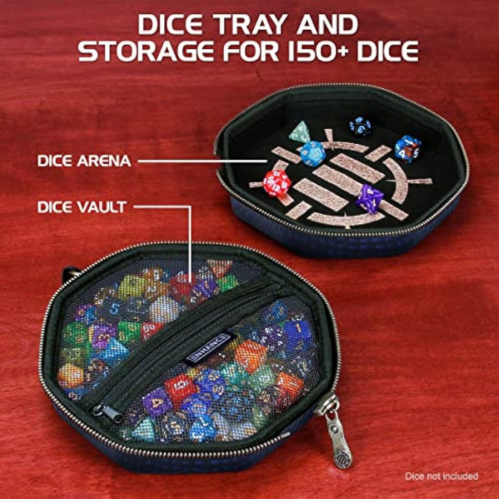 ENHANCE DnD Dice Tray and Case - Collector's Edition DnD Dice Holder for up to 150 D&D Shakers with Hard Shell Exterior and Protective Soft Interior - Rolling Tray Perfect for Game Night (Dragon Blue)