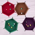 SIQUK 4 Pieces Dice Tray Hexagon Dice Rolling Tray Folding PU Leather Velvet Dice Tray for Dungeons and Dragons RPG DND Dice Game, 4 Colours