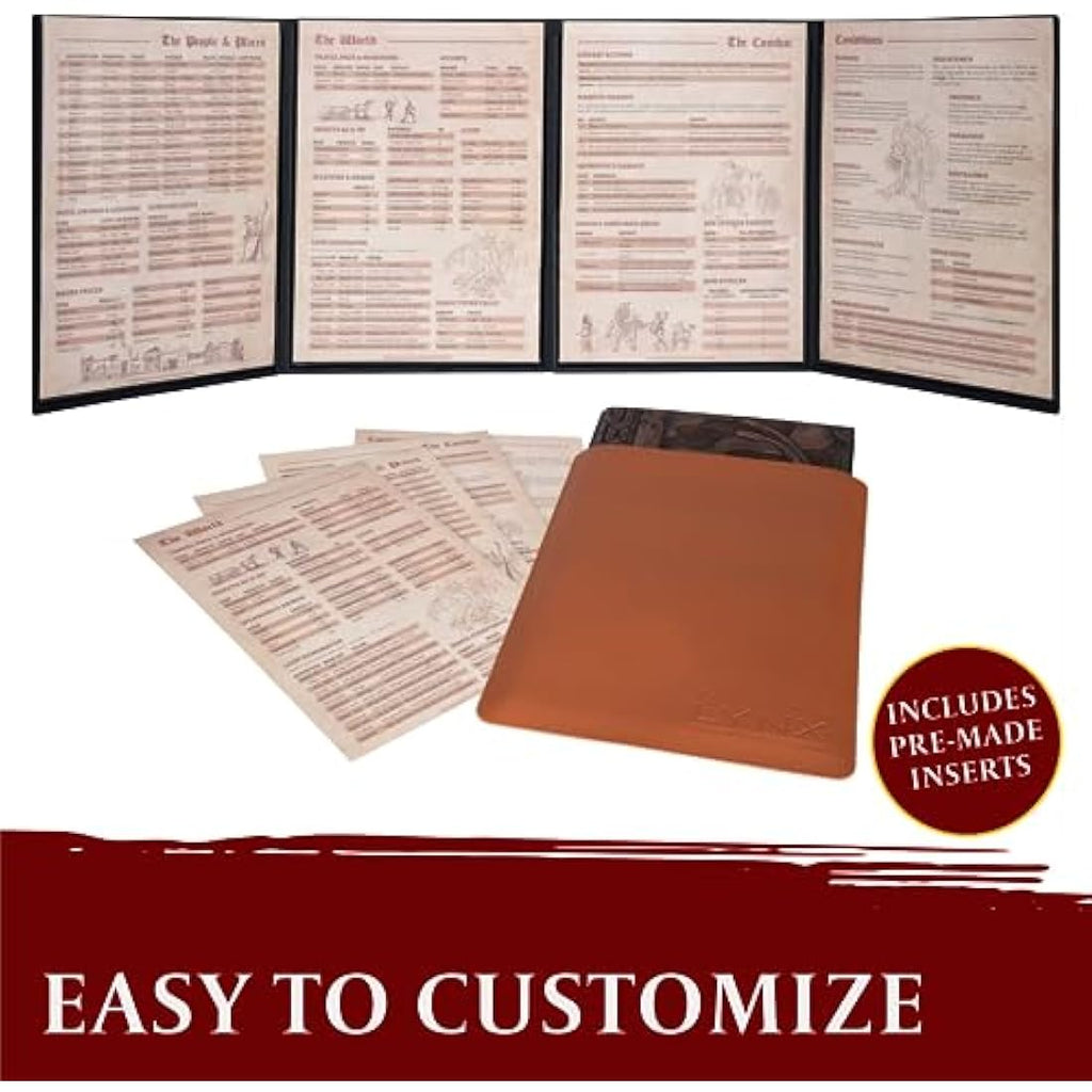 DND DM Screen 5e - D&D Dungeon Master Screen 3D Faux Leather with Customizable Inserts - Dungeons and Dragons GM / Game Master Accessories Gift Man or Woman. Hide Your Dice Rolls, Maps & Books.