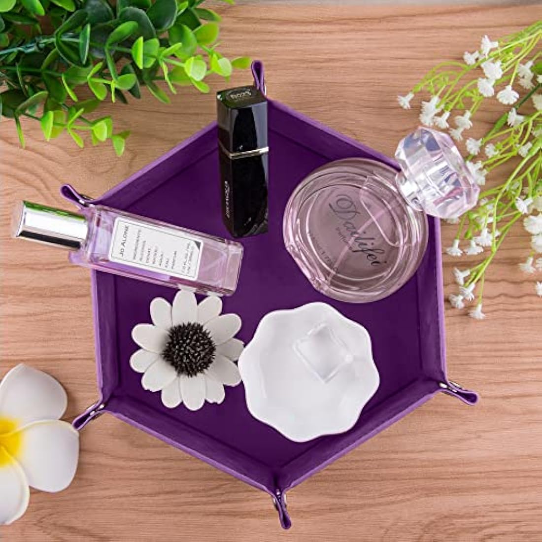 SIQUK 4 Pieces Dice Tray Hexagon Dice Rolling Tray Folding PU Leather Velvet Dice Tray for RPG DND and Other Dice Game (Black, Cyan, Violet, Royal Blue)