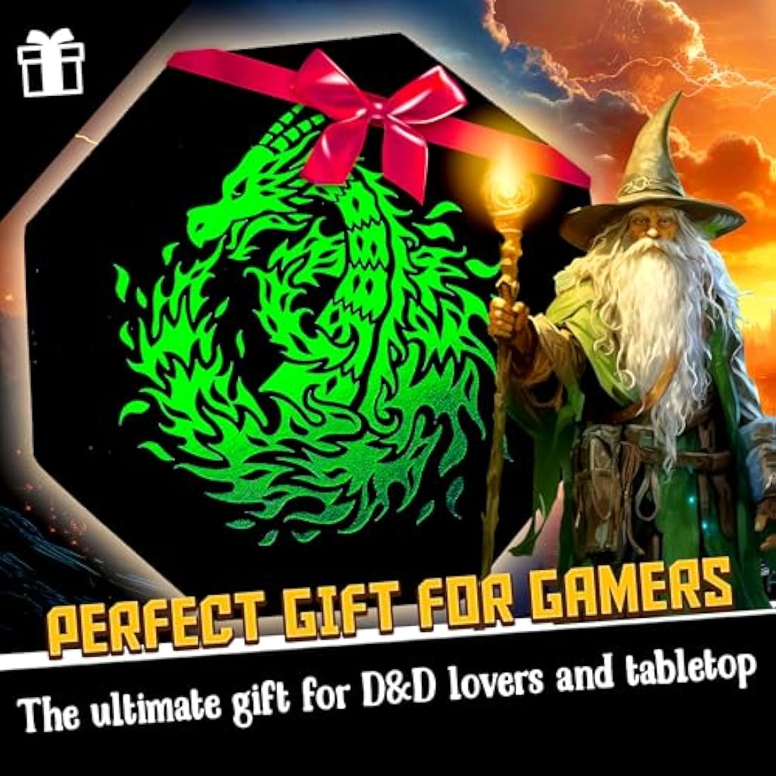 Fantasydice GREEN Fire Dragon - Dice Tray - 20CM Octagon with Lid and Dice Staging Area- Holds 5 Sets of Dice(7 / Standard) For All Tabletop RPGs Like D&D, Call of Cthulhu, Shadowrun.