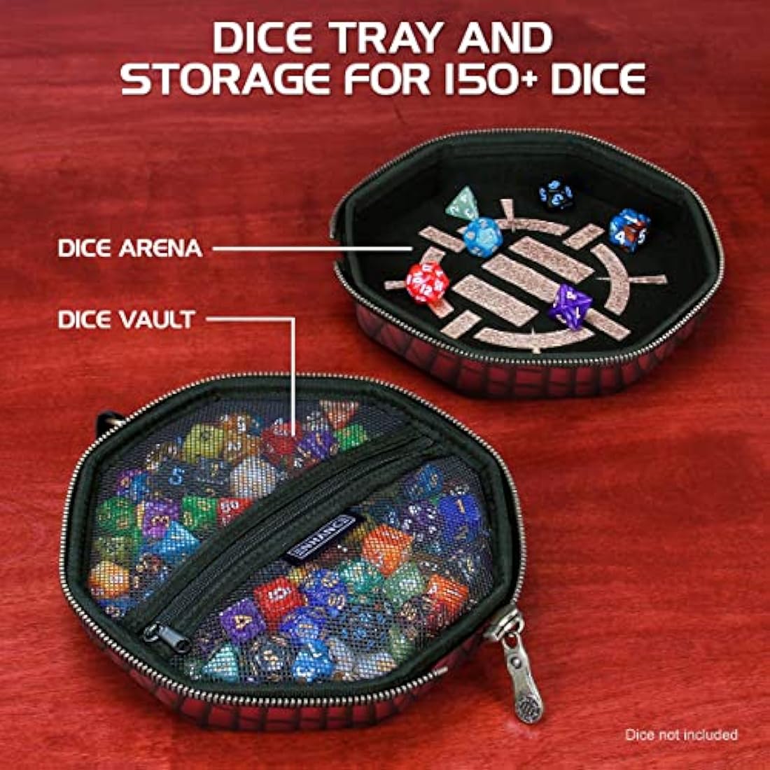 ENHANCE DnD Dice Tray and Case - Collector's Edition DnD Dice Holder up to 150 D&D Shakers with Hard Shell Exterior and Protective Soft Interior - Rolling Tray Perfect for Game Night (Dragon Red)