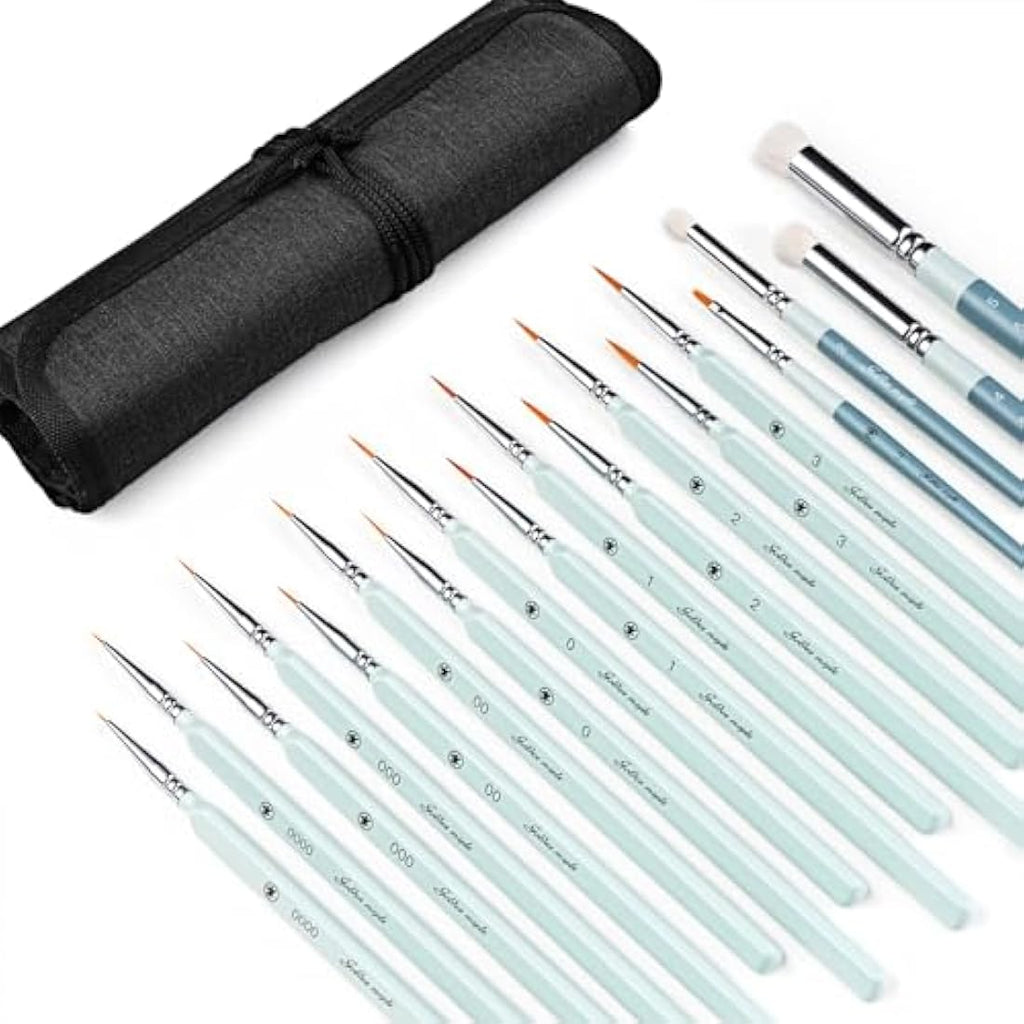 Golden Maple Miniature Paint Brushes Drybrush-18PCS Micro Detail Paint Brush Set, Small Fine Detail Model Brushes for Acrylics, Watercolors & Paint by Number, Figurine - Grayish Green