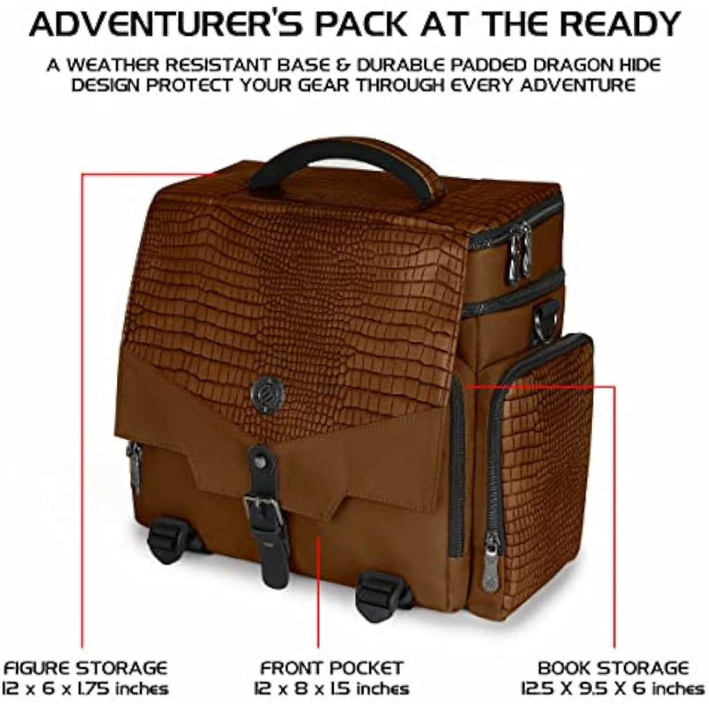 ENHANCE Table Games RPG Adventurer Bag - Dungeons and Dragons Travel Bag for Dungeon Masters with Padded Mini Figure Storage, Dice and Token Pockets, Holds 4-8 Books, Dragon Brown, Messenger Style