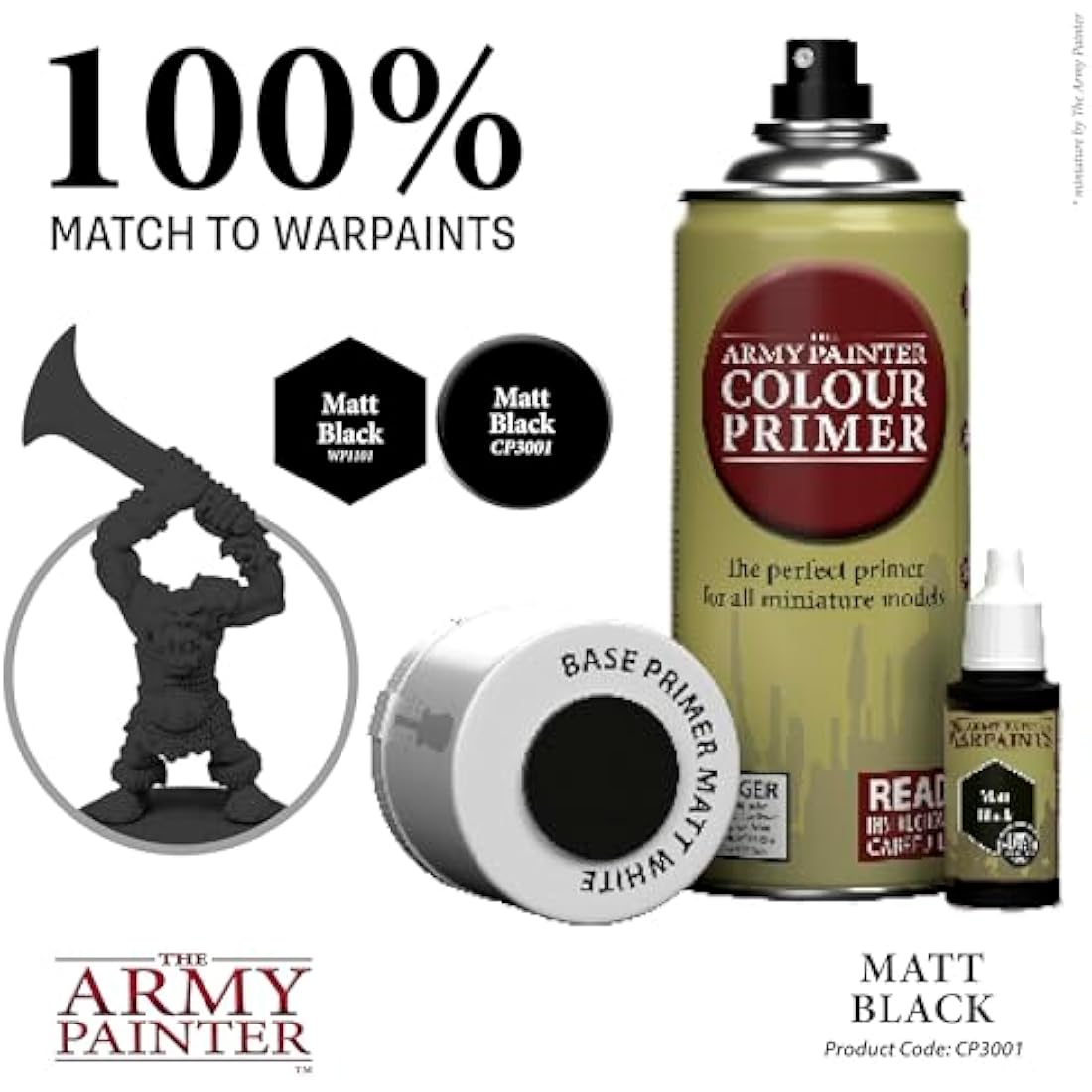 The Army Painter, Colour Primer Matt Black, 400 ml Acrylic Undercoat Spray Paint for Miniature Painting Color Primer for Wargames, DnD & Warhammer