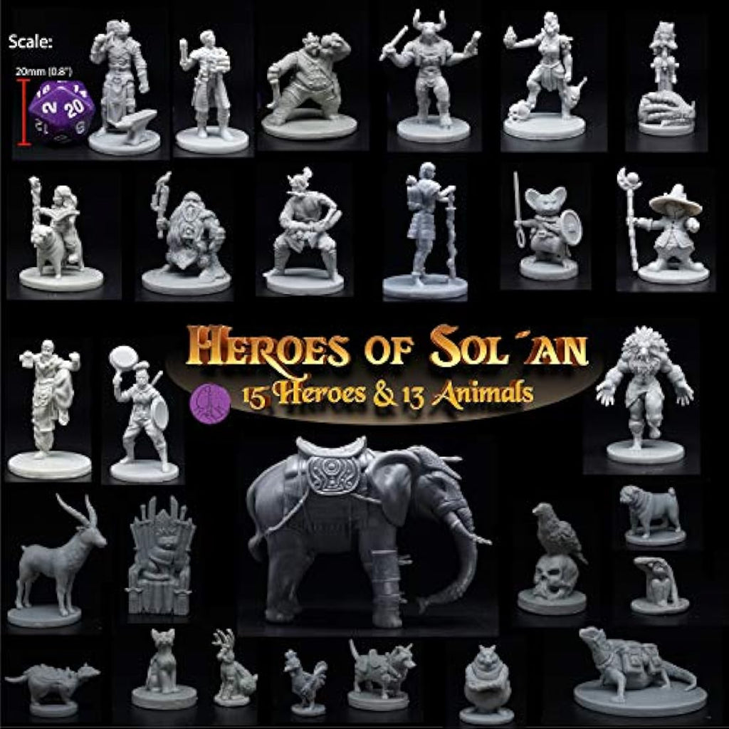 Wildspire Heroes, Animal Companions & Troll King for DND Miniatures Bulk 28mm DND Minis Dungeons and Dragons D&D Miniatures Dungeons and Dragons Unpainted Figures for Tabletop