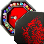 Fantasydice- Fire Dragon - Dice Tray - 20CM Octagon with Lid and Dice Staging Area- Holds 5 Sets of Dice(7 / Standard) For All Tabletop RPGs Like D&D, Call of Cthulhu, Shadowrun. (RED)