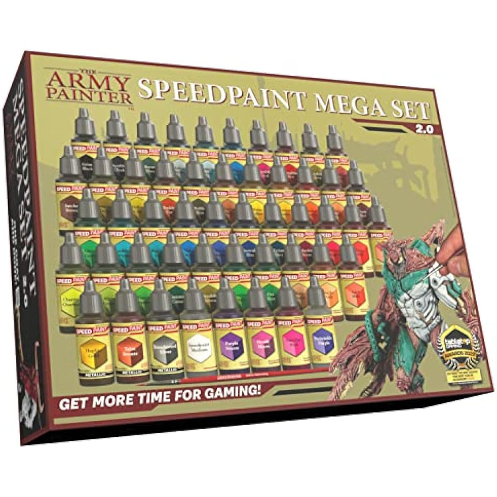 The Army Painter, Speedpaint Mega Paint Set 2.0, 50 x 18ml Acrylic Contrast Paints, incl. Metallics, 1 Medium & 1 Free Brush - For Miniature Painting, Dnd & Warhammer