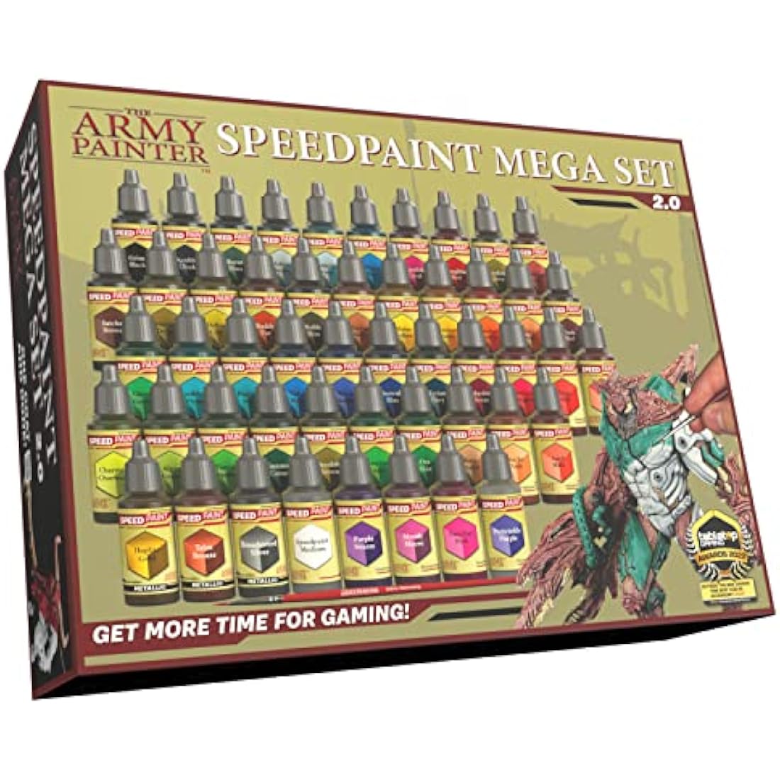 The Army Painter, Speedpaint Mega Paint Set 2.0, 50 x 18ml Acrylic Contrast Paints, incl. Metallics, 1 Medium & 1 Free Brush - For Miniature Painting, Dnd & Warhammer