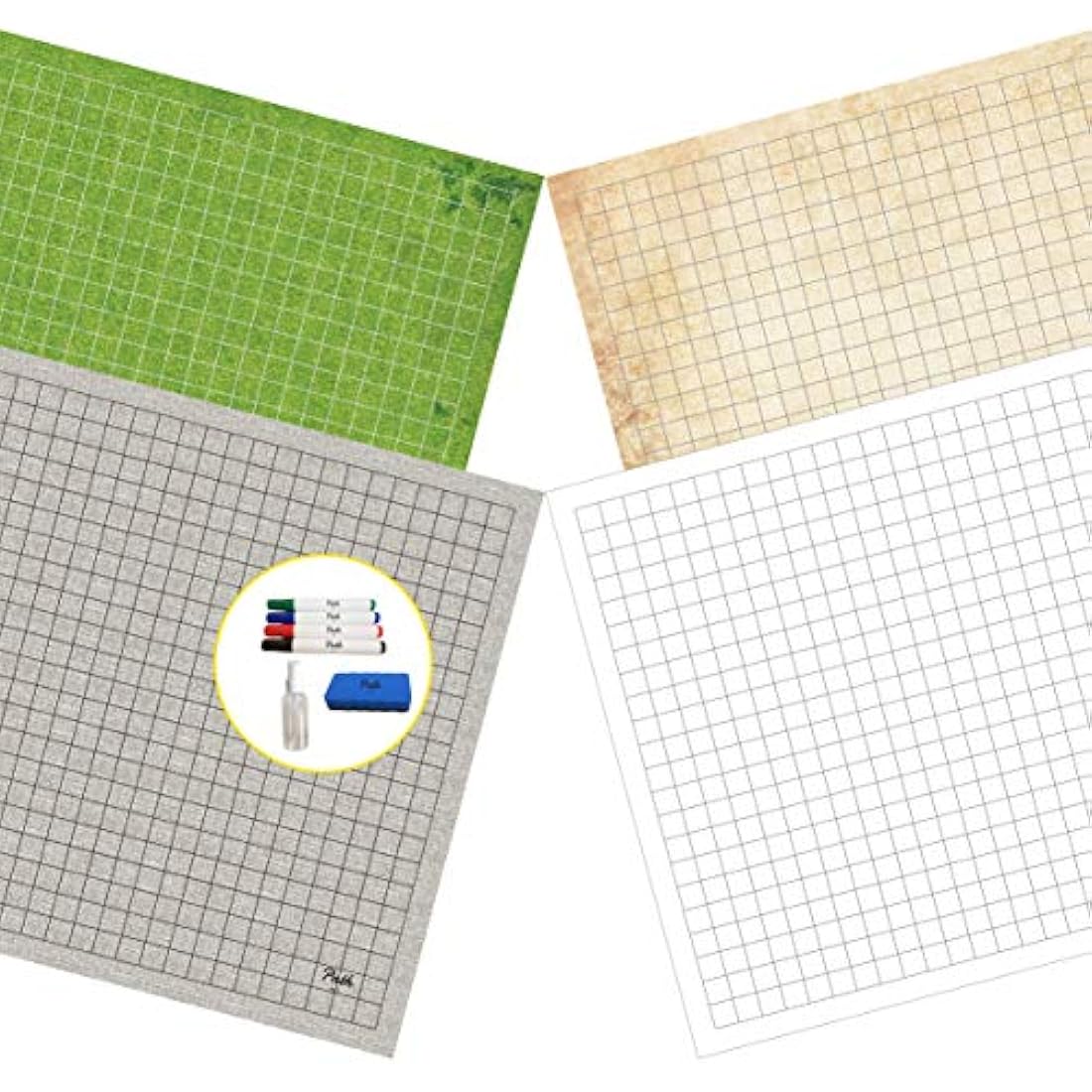 Path Gaming Double Sided Battle Grid Game Mat 36 X 24 Inches - 2 Mats, 4 Terrains, 4 Markers, 1 Eraser, and 1 Spray Bottle. Great for Dungeons and Dragons/DND