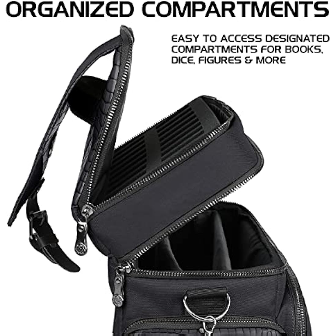 ENHANCE Collector's Edition RPG Adventurer's DND Bag - Dragon Hide Exterior Travel RPG Bag with Tabletop Miniatures Storage Vault, Mat Holder, DND Dice & Token Pockets, Fits 4-8 Books (Dragon Black)