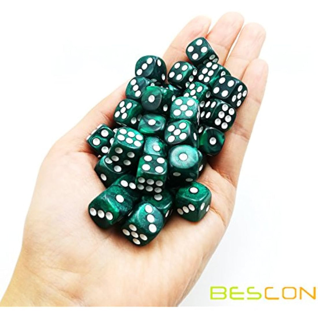 Bescon 12mm 6 Sided Dice 36 in Brick Box, 12mm Six Sided Die (36) Block of Dice, Marble Green