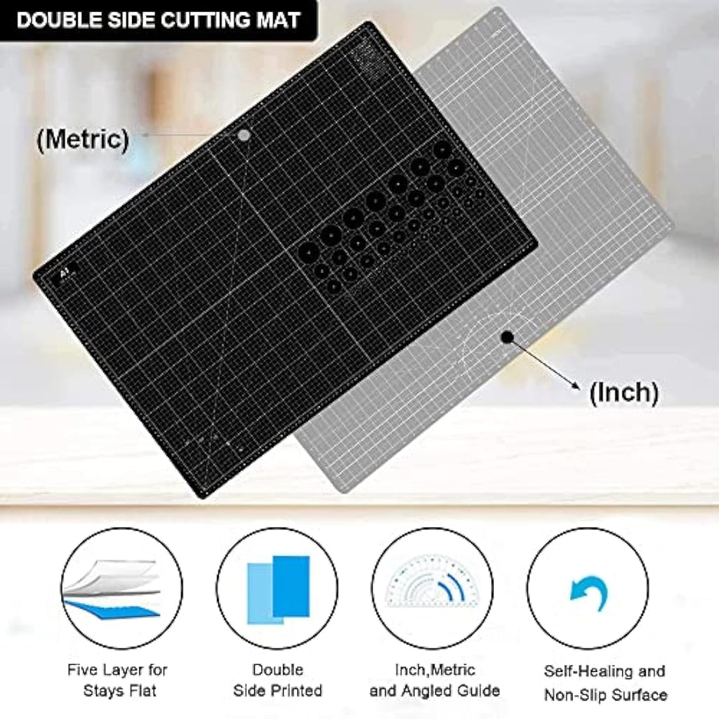 Headley Tools 24 x 36 Inch Thickened Self Healing Sewing Cutting Mat, A1 Rotary Cutting Sewing Mat for Crafts, Double Sided 5-Ply Table Cutting Board for Fabric Quilting Leather Arts Hobby, Grey/Black
