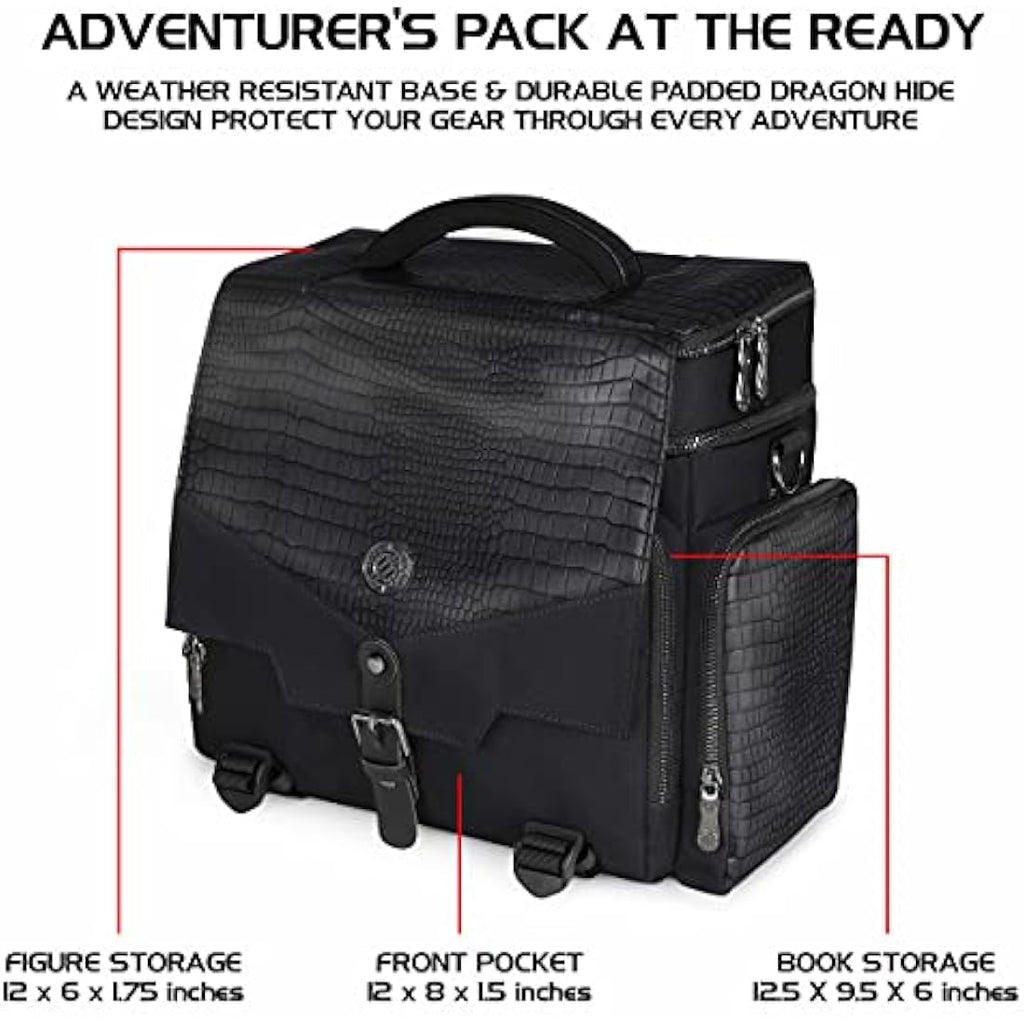 ENHANCE Collector's Edition RPG Adventurer's DND Bag - Dragon Hide Exterior Travel RPG Bag with Tabletop Miniatures Storage Vault, Mat Holder, DND Dice & Token Pockets, Fits 4-8 Books (Dragon Black)
