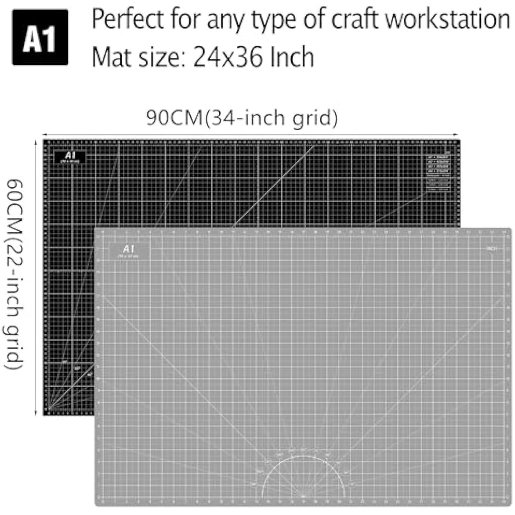 Headley Tools 24 x 36 Inch Thickened Self Healing Sewing Cutting Mat, A1 Rotary Cutting Sewing Mat for Crafts, Double Sided 5-Ply Table Cutting Board for Fabric Quilting Leather Arts Hobby, Grey/Black