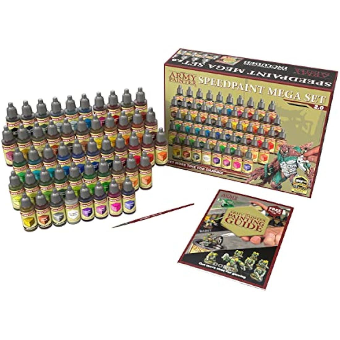 The Army Painter, Speedpaint Mega Paint Set 2.0, 50 x 18ml Acrylic Contrast Paints, incl. Metallics, 1 Medium & 1 Free Brush - For Miniature Painting, Dnd & Warhammer