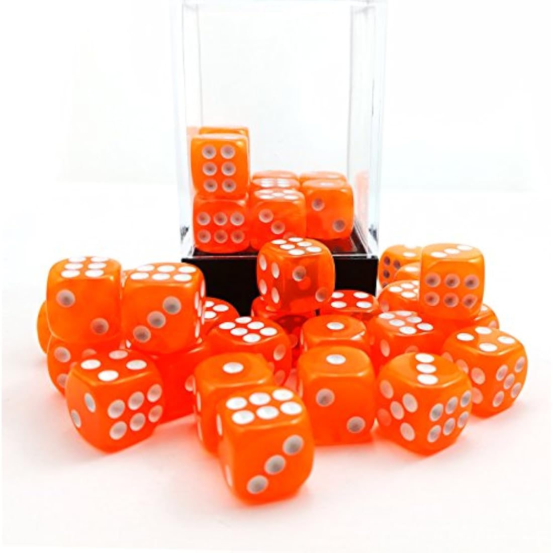 Bescon 12mm 6 Sided Dice 36 in Brick Box, 12mm Six Sided Die (36) Block of Dice, Translucent Orange With White Pips