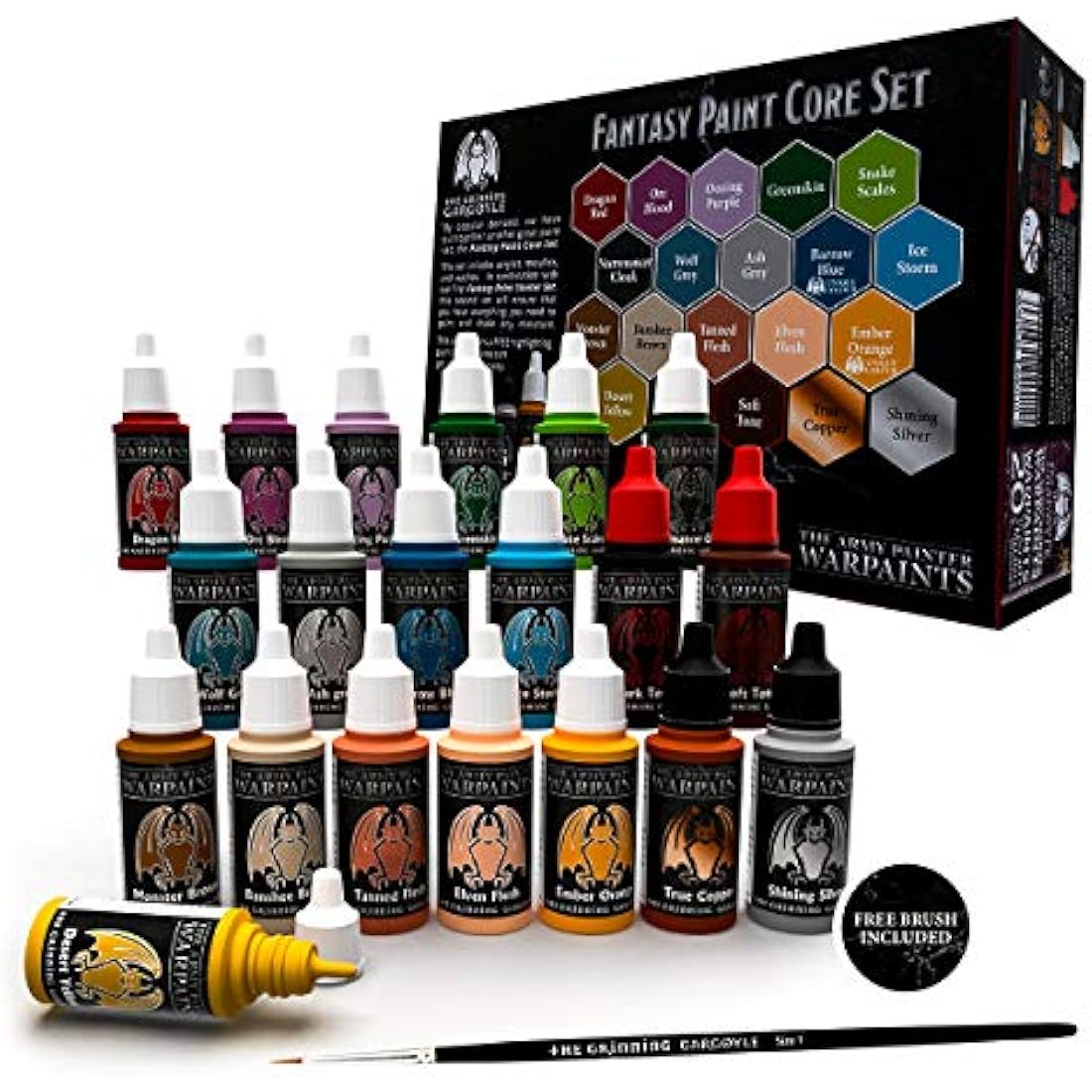 Grinning Gargoyle Fantasy Model Paint Set - The Army Paint Miniature Set - 20x Acrylic Paints and Brush for Tabletop Figures - Hobby Painting (Core)