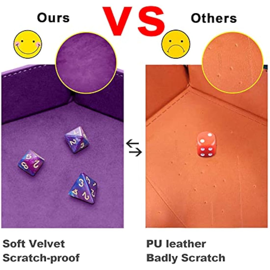 SIQUK 4 Pieces Dice Tray Hexagon Dice Rolling Tray Folding PU Leather Velvet Dice Tray for RPG DND and Other Dice Game (Black, Cyan, Violet, Royal Blue)