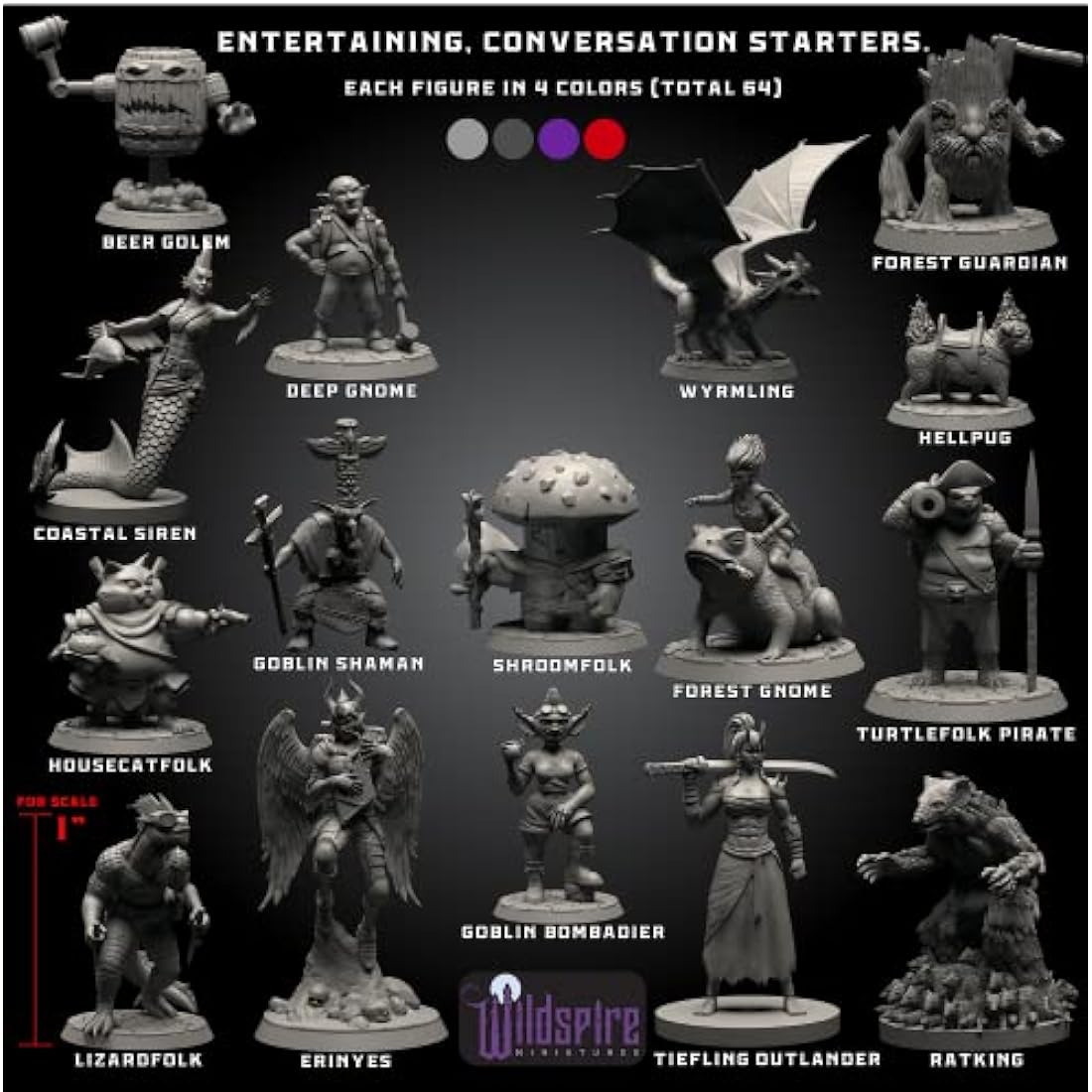 Wildspire Fantasy Miniatures & Bookish Dragon for DND Miniatures Monsters DND 28mm-32mm Bulk Dungeons & Dragons Miniatures D&D Miniatures Monsters DND Minis DND Figures Starter Pathfinder Miniatures