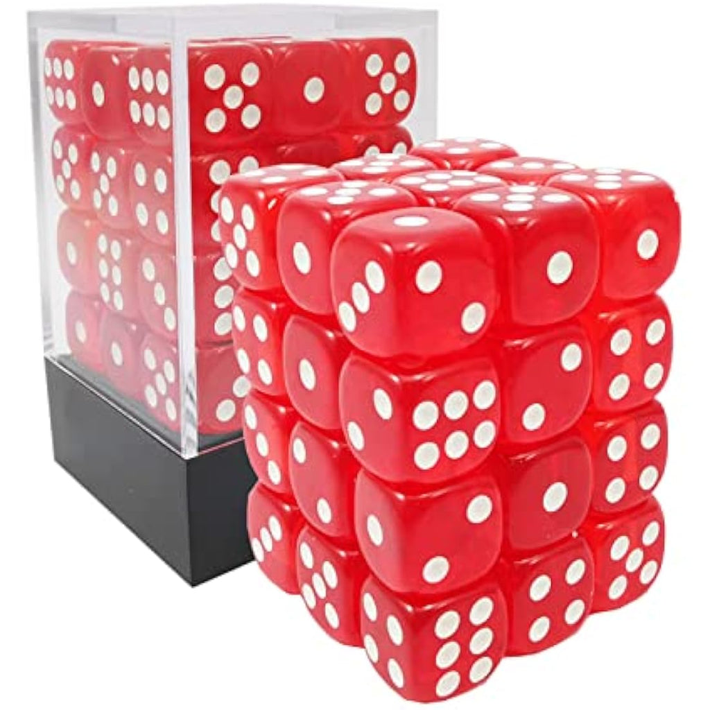 Bescon 12mm 6 Sided Dice 36 in Brick Box, 12mm Six Sided Die (36) Block of Dice, Translucent Red with White Pips