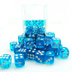 Bescon 12mm 6 Sided Dice 36 in Brick Box, 12mm Six Sided Die (36) Block of Dice, Translucent Lake Blue