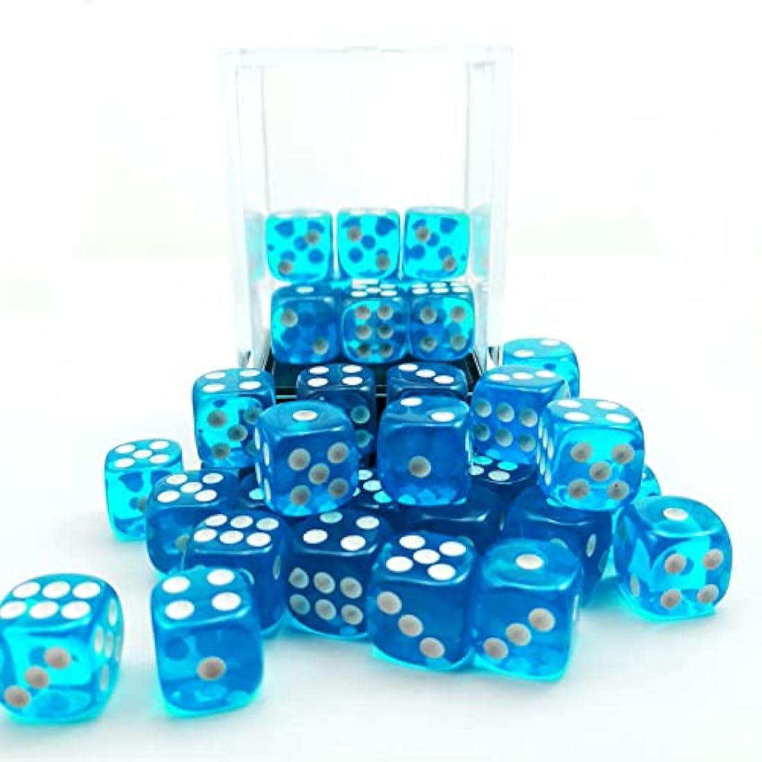 Bescon 12mm 6 Sided Dice 36 in Brick Box, 12mm Six Sided Die (36) Block of Dice, Translucent Lake Blue