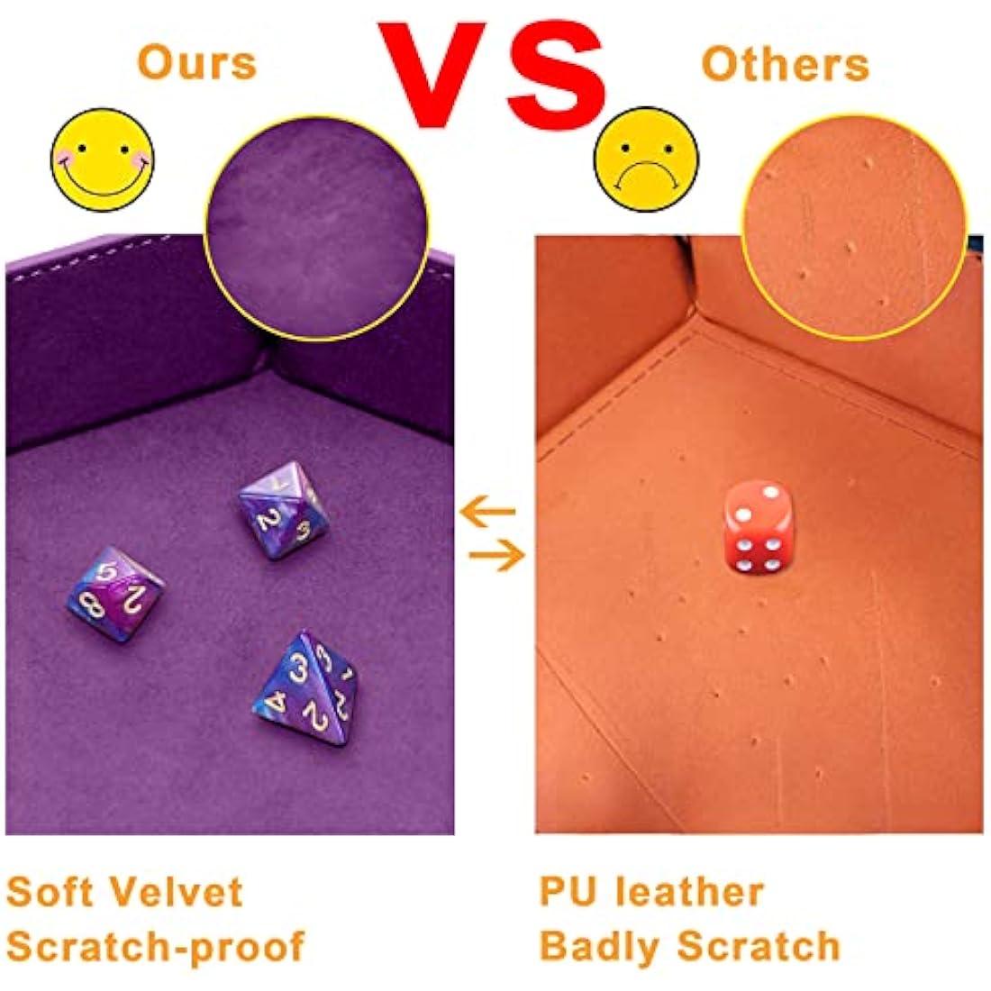 SIQUK 4 Pieces Dice Tray Hexagon Dice Rolling Tray Folding PU Leather Velvet Dice Tray for RPG DND and Other Dice Game (Dark Green, Violet, Red, Black)