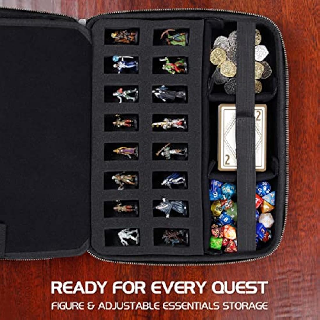 ENHANCE Collector's Edition RPG Organizer Case - DnD Binder with Built-in Character Sheet Holder and Erasable Scribe Panel, Dice Rolling Area, Removable Pen Pouch, Miniature Foam Tray (Dragon Silver)
