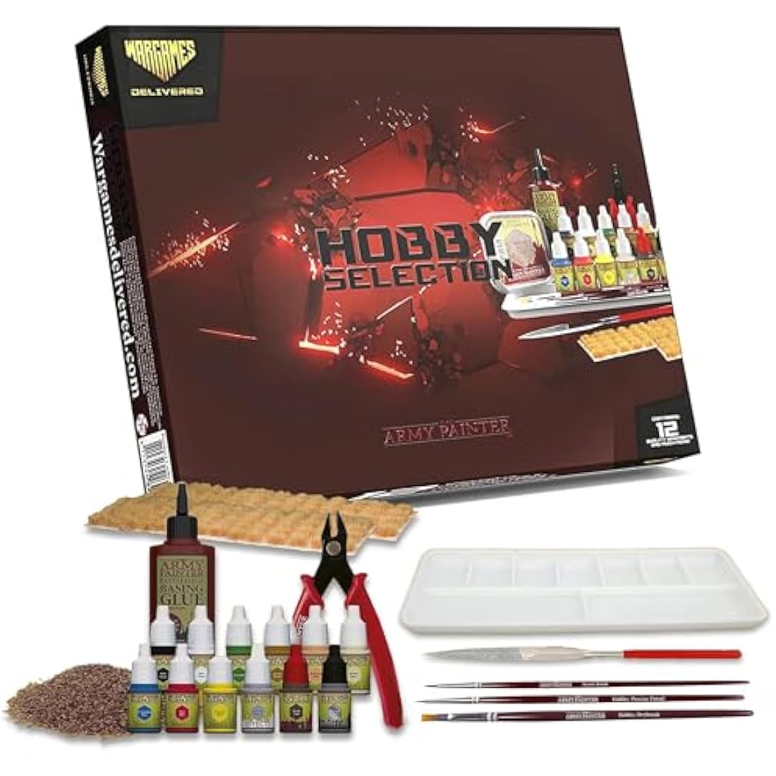 The Army Painter Hobby Paint and Model Tool Kit - 10 Acrylic Model Paints, 3 Hobby Brushes, 3 Tufts, Brown Battleground, Basing Glue and Modeling Tools for Plastic Models - Miniature Paint Set