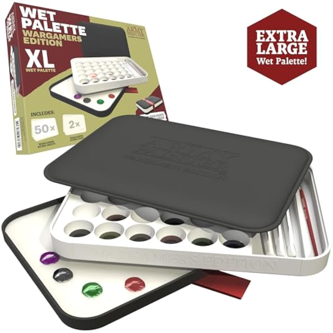 The Army Painter, Wargamers Edition Wet Palette XL, incl. 50 Hydro Sheets, 2 Hydro Foams & Brush Storage - Wet Palette for Miniatures Acrylic Paint, Dnd & Warhammer