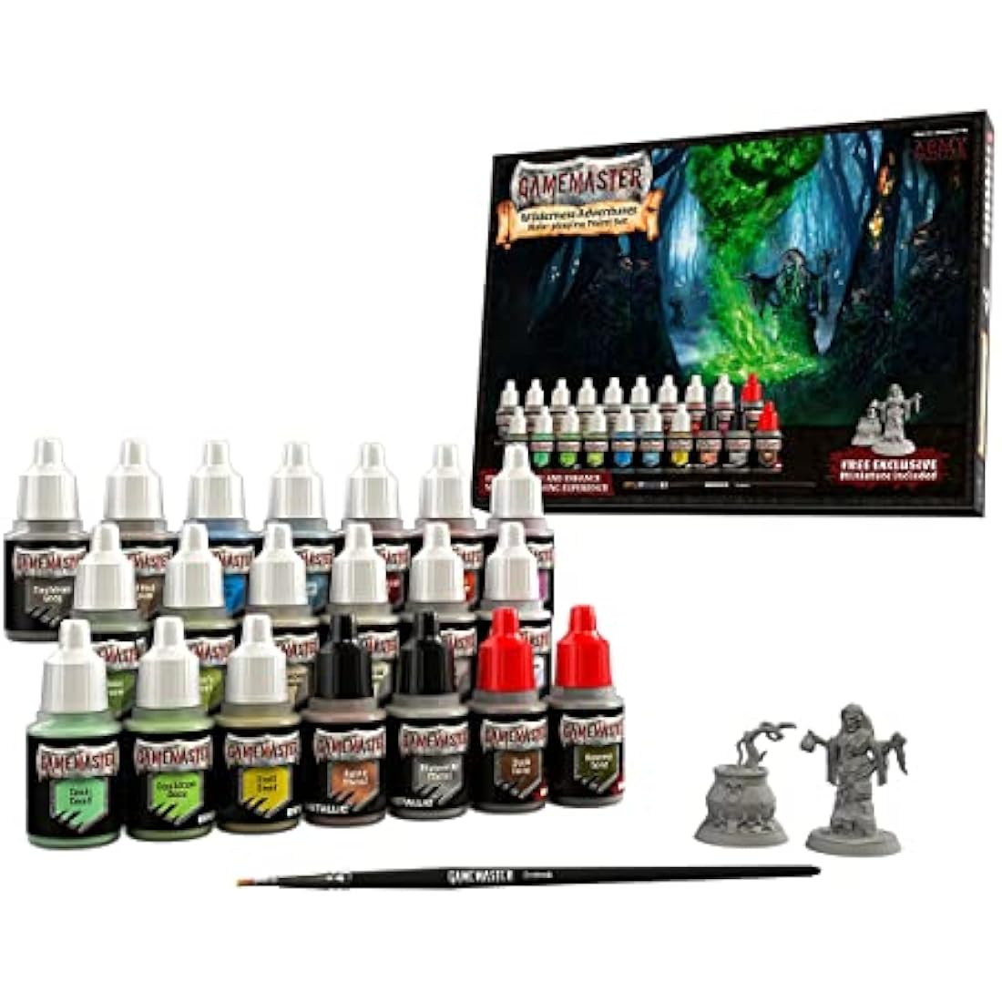 The Army Painter | GameMaster Wilderness Adventures Role-Playing Paint Set | 20 Bottles of 12ml Acrylic Paint | 1 Dry Brush | 1 Plastic Witch Miniature for Warhammer 40k and Dungeons and Dragons