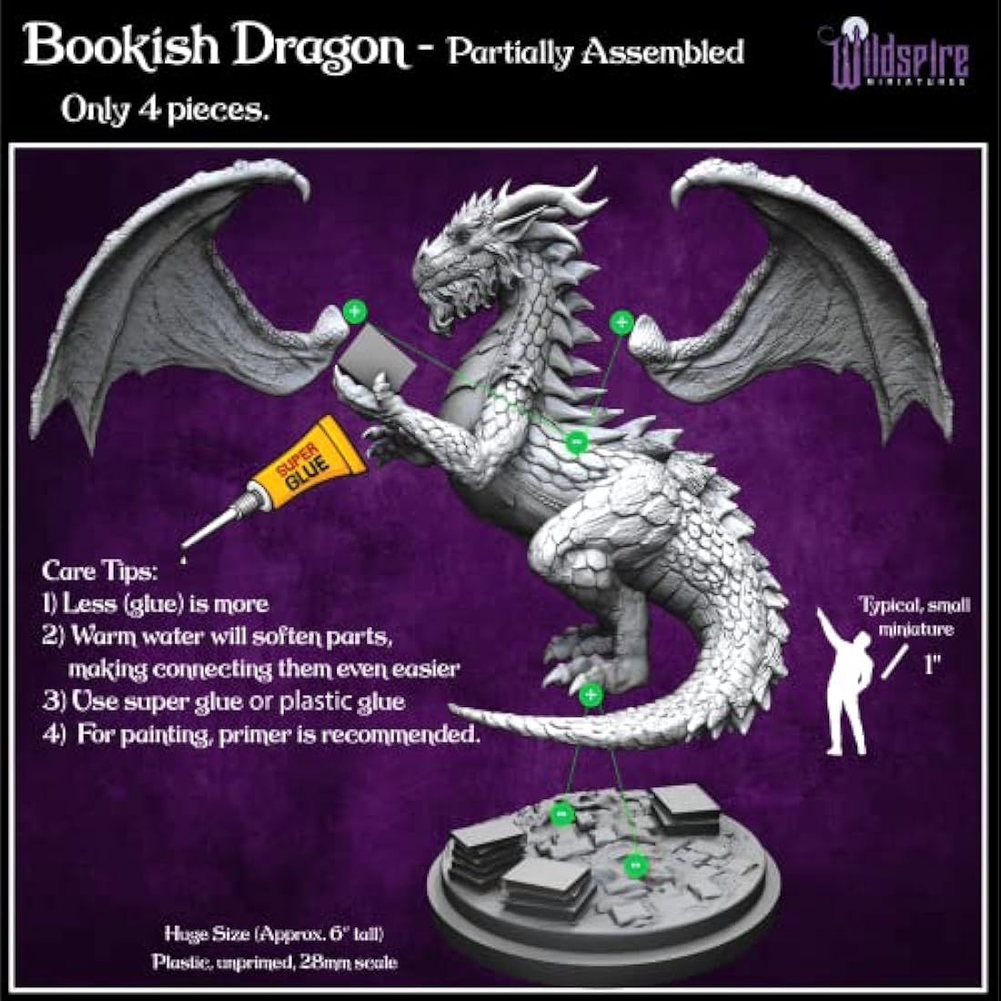 Wildspire Fantasy Miniatures & Bookish Dragon for DND Miniatures Monsters DND 28mm-32mm Bulk Dungeons & Dragons Miniatures D&D Miniatures Monsters DND Minis DND Figures Starter Pathfinder Miniatures