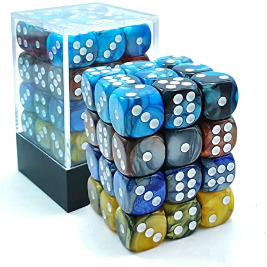 Bescon 12mm D6 Dice 36 in Cube, Assorted Gemini ROCK Colors, 12mm Six Sides Die (36) Block of Dice