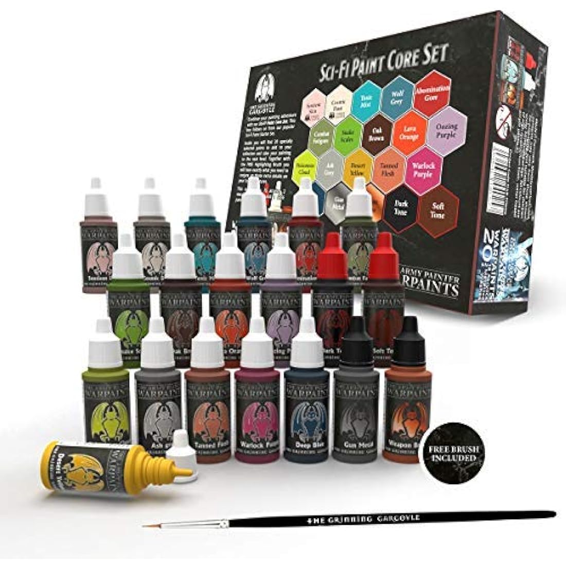 Grinning Gargoyle - Sci-Fi Paint Set - Acrylic Paints for Miniatures - 20x Assorted 18ml Colours with a Paint Brush - Science Fiction Warpaints for Painting Marines and Aliens Figures (Core)