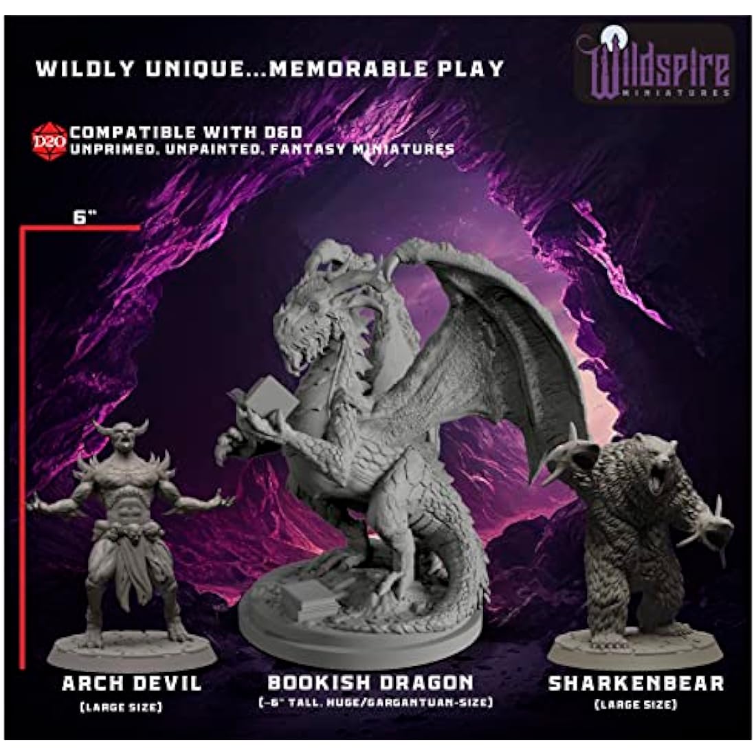 Wildspire Fantasy Miniatures & Bookish Dragon for DND Miniatures Monsters DND 28mm-32mm Bulk Dungeons & Dragons Miniatures D&D Miniatures Monsters DND Minis DND Figures Starter Pathfinder Miniatures