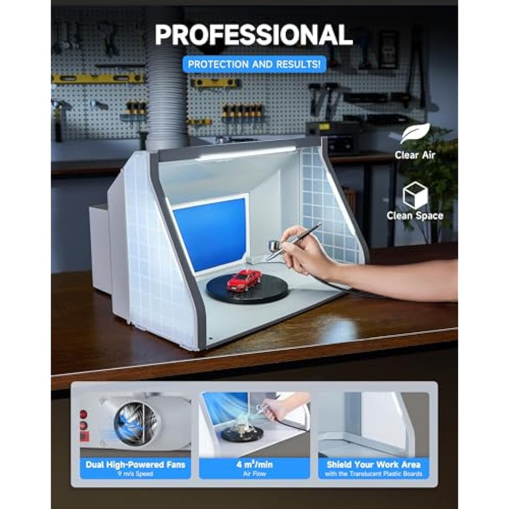 CO-Z Portable Airbrush Spray Booth with LED Lights, Folding Painting Booth with 19cm Turntable, Air Brush Booth with 9m³/min Fans 1.7m Vent for Model and Craft Painting T Shirt & Cake Decoration