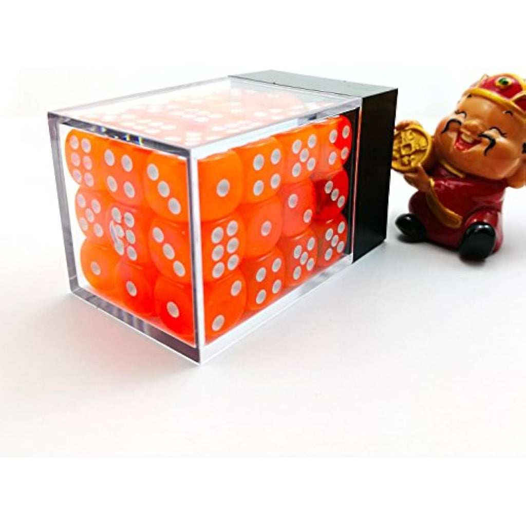 Bescon 12mm 6 Sided Dice 36 in Brick Box, 12mm Six Sided Die (36) Block of Dice, Translucent Orange With White Pips
