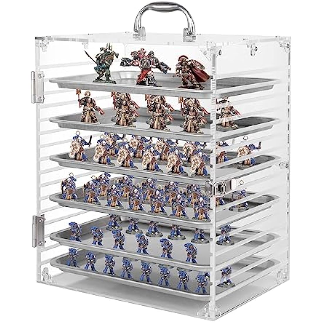 Famard Miniature Carrying Case for Collectibles Miniatures Storage, Clear Acrylic Action Figure Display Case with Protective Door Compatible with Warhammer 40k,DND&More