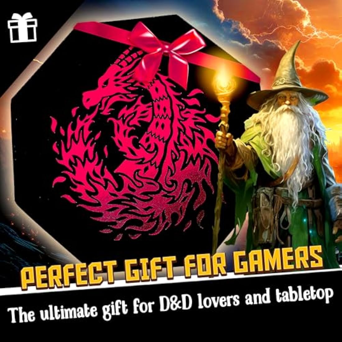 Fantasydice- Fire Dragon - Dice Tray - 20CM Octagon with Lid and Dice Staging Area- Holds 5 Sets of Dice(7 / Standard) For All Tabletop RPGs Like D&D, Call of Cthulhu, Shadowrun. (RED)